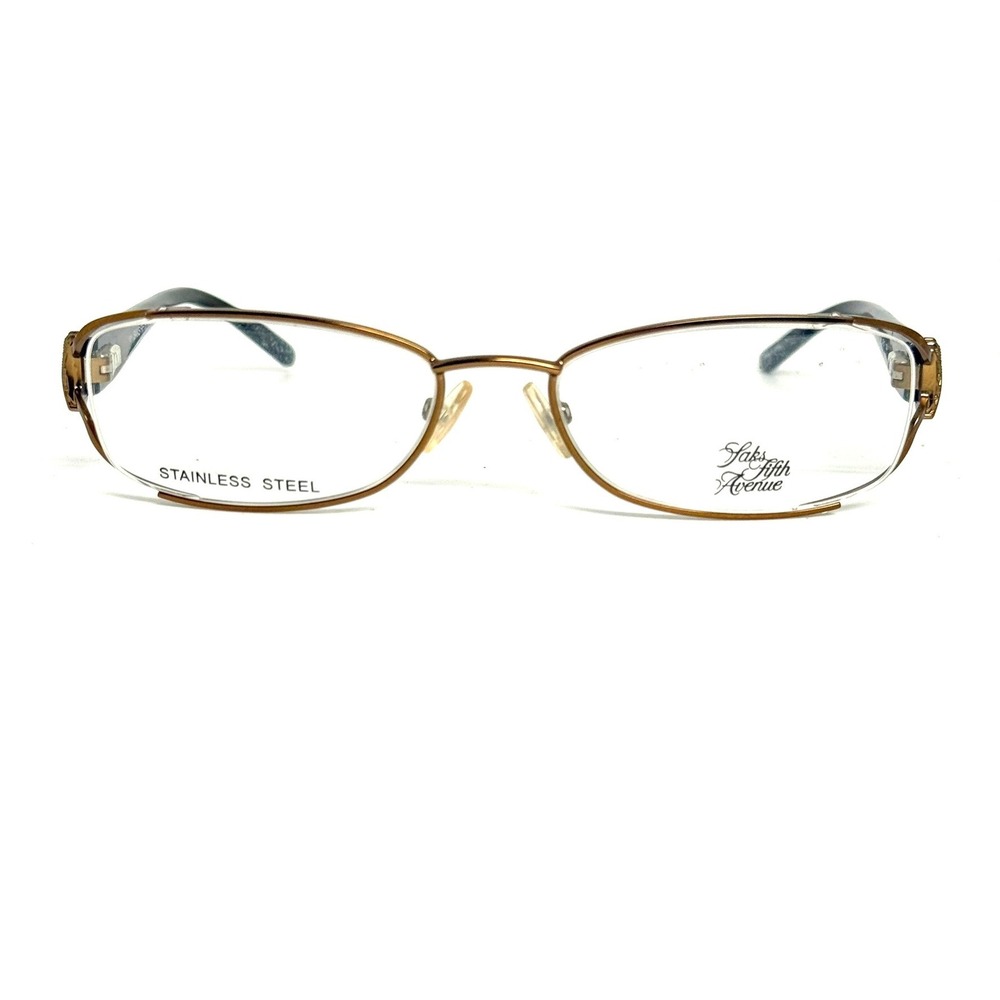 Saks Fifth Avenue 244 0FL2 Stainless Steel Eyeglasses Gold Blue Marble 52-17-130